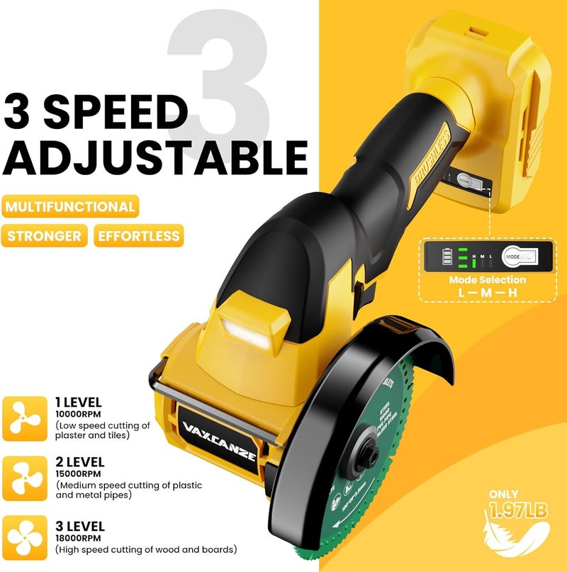 VAXCANZE أداة قطع لاسلكية متوافقة مع بطارية DeWalt 20V Max، محرك بدون فرشاة بسرعة 18,000 دورة في الدقيقة، شفرات 4" (2 قطعة) مع غطاء للغبار، سمك الشفرة الأقصى 1.2 مم للخشب/المعدن/البلاستيك【البطاريات غير مدرجة】 - Image 4